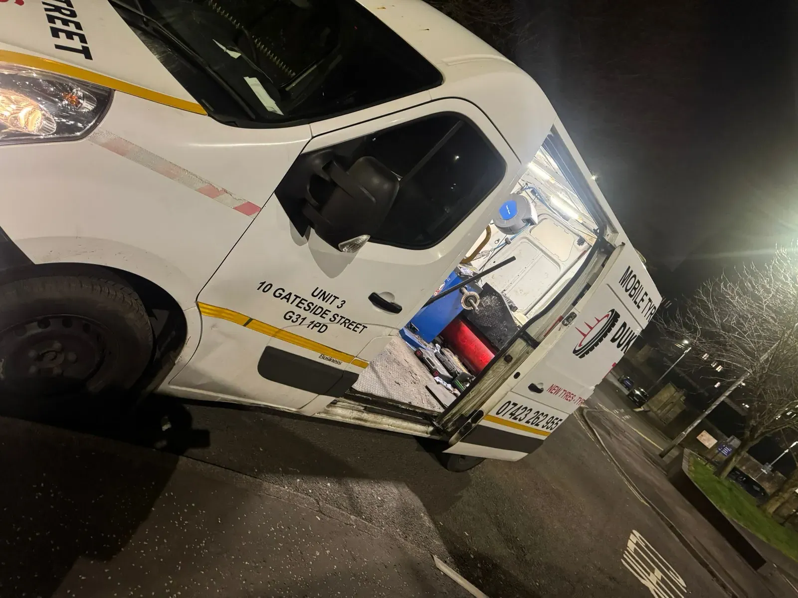 Mobile tyre fitting van ready for a roadside call-out
